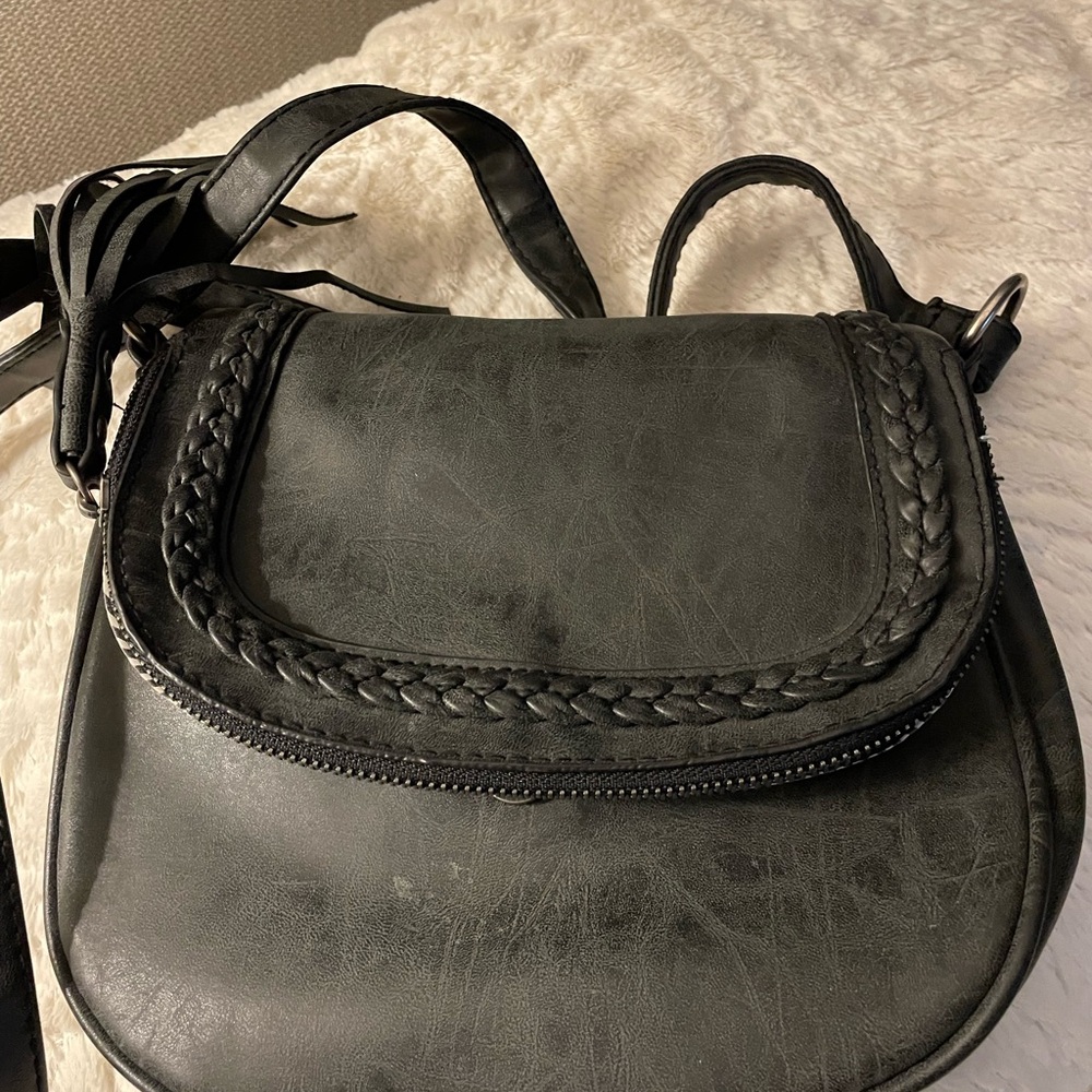 Classic Black Crossbody Bag with Braided Trim